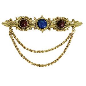 1928 Brand Blue Glass Red Wine Lucite Cab Chatelaine Bar Brooch, K66